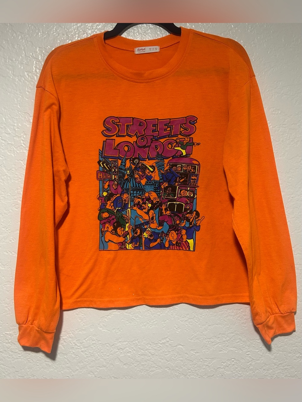 ROMWE Orange 'Streets of London' Graphic Long Sleeve